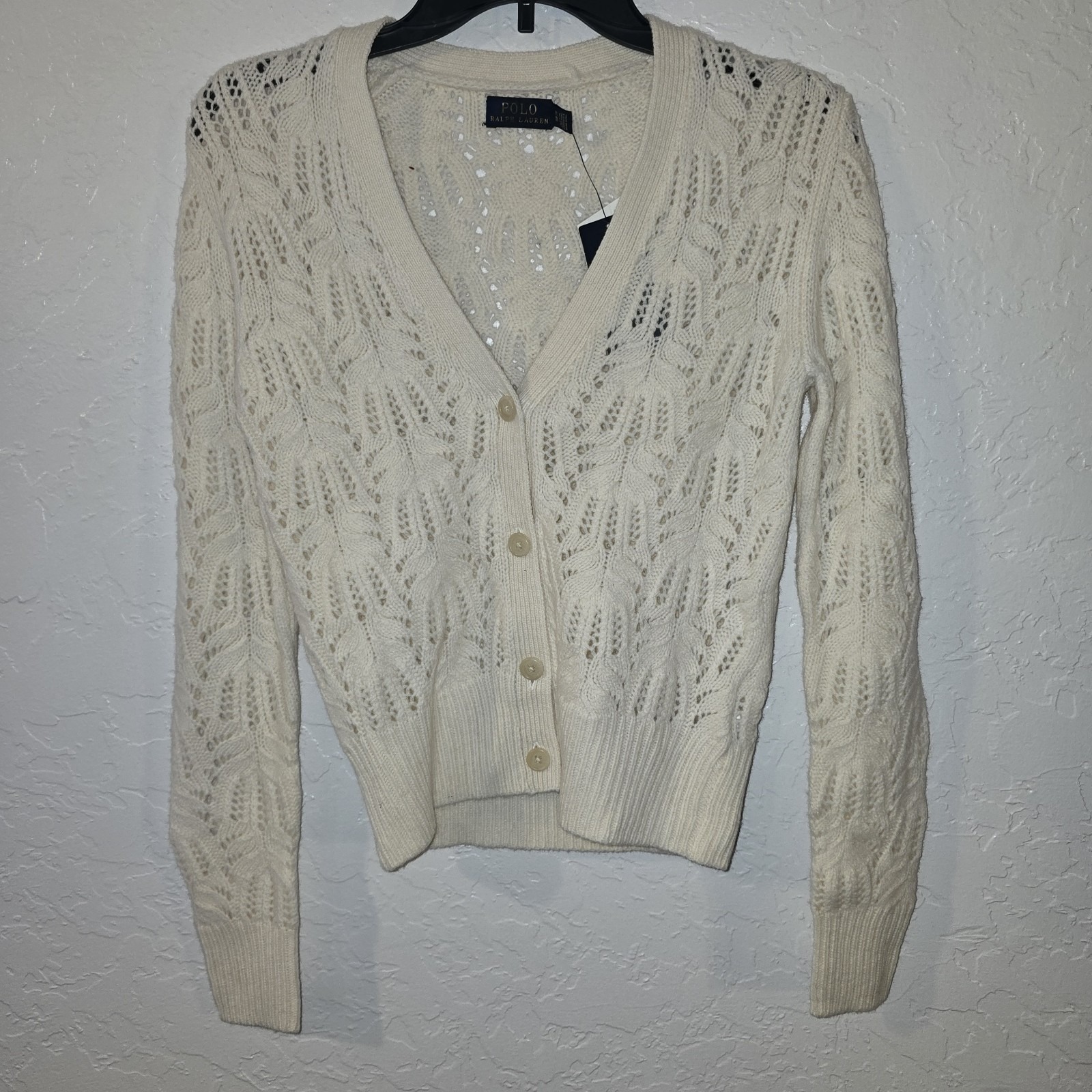 $170 Polo Ralph Lauren Womens Xs Cream Alpaca Wool Sweater Cardigan Extra Small